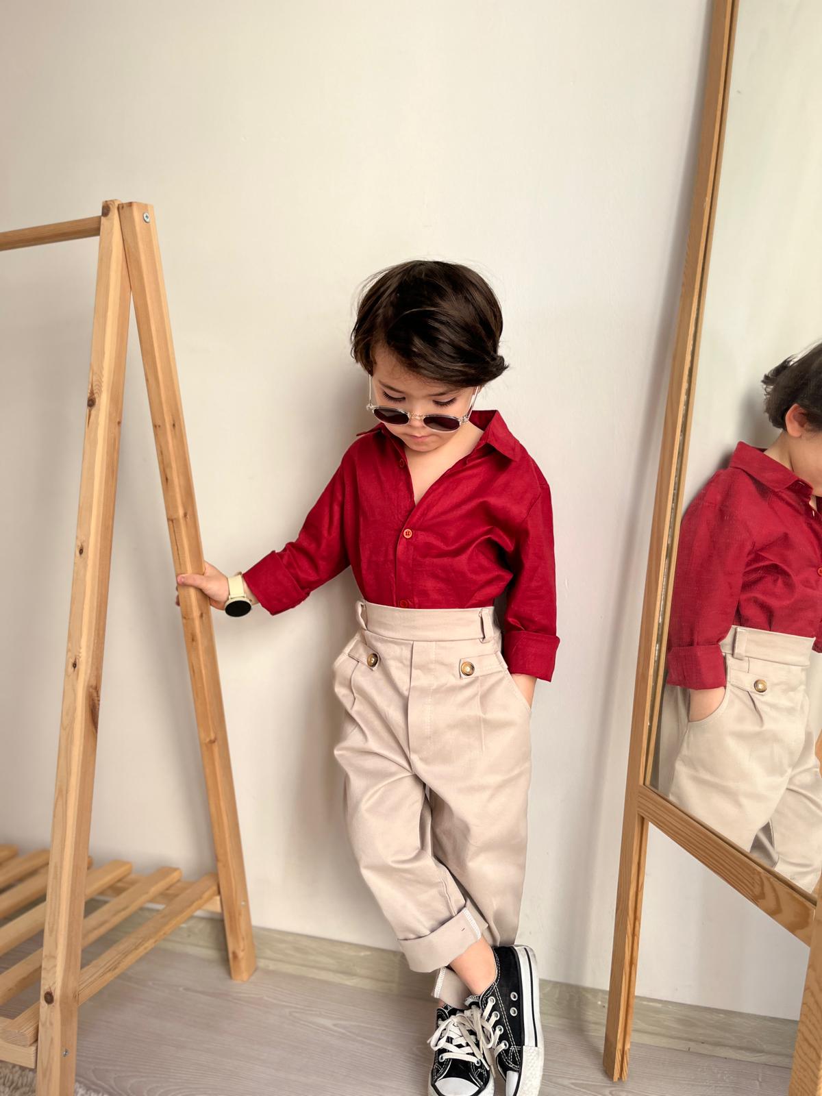 Favorimkids Yeni Premium Bordo Gömlek Takım ( Pantalon Gömlek )