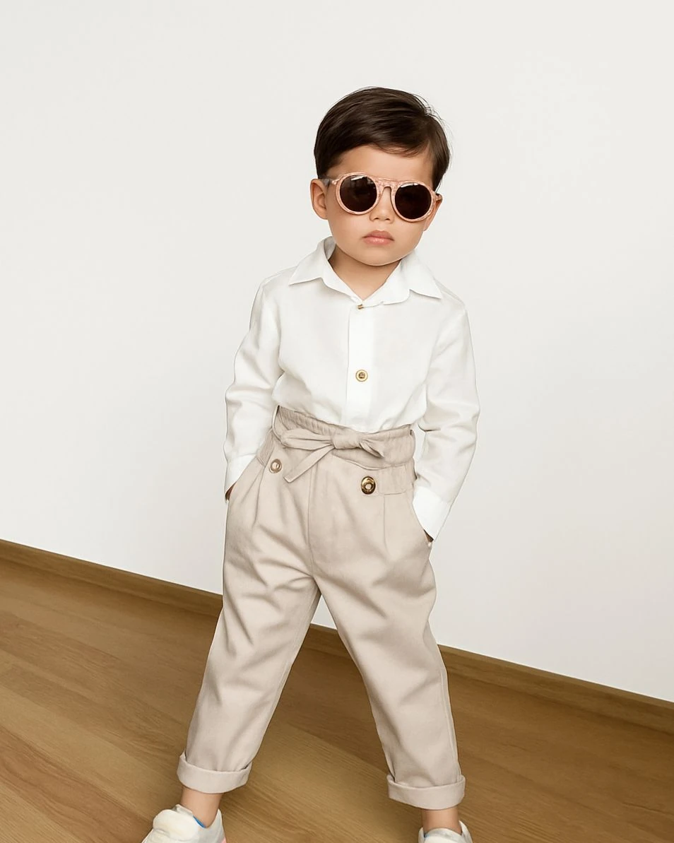 Favorimkids Bebek Kemerli Takım Pamuklu Pantalon ve Gömlek 