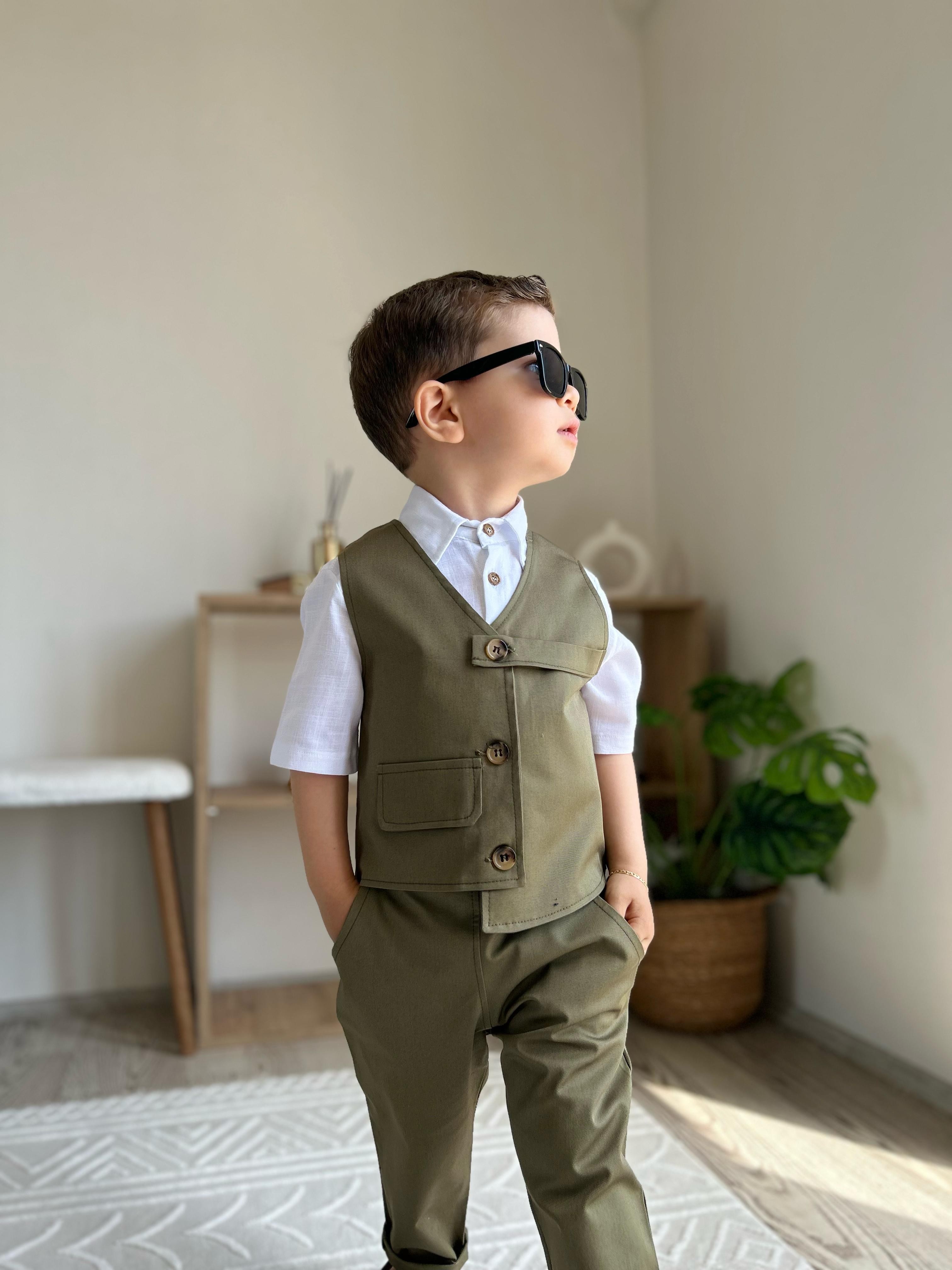 Favorimkids Yeni Yeşil 3 lü Bebek Çocuk Takım 1-6 YAŞ  ( kısa kollu Gömlek )