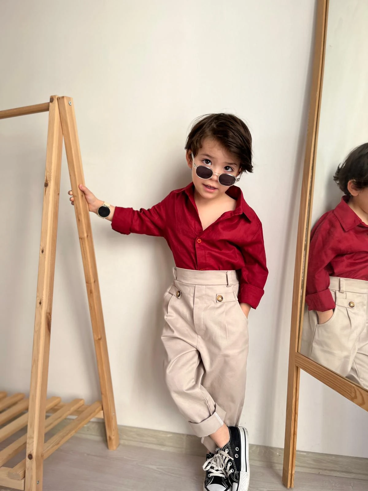 Favorimkids Yeni Premium Bordo Gömlek Takım ( Pantalon Gömlek )
