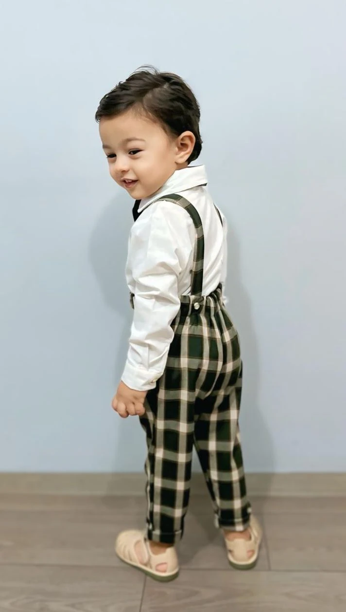 Favorimkids  Pamuklu Bebek Çocuk  Yeşil Çizgili Salopet Takım 3 lü set