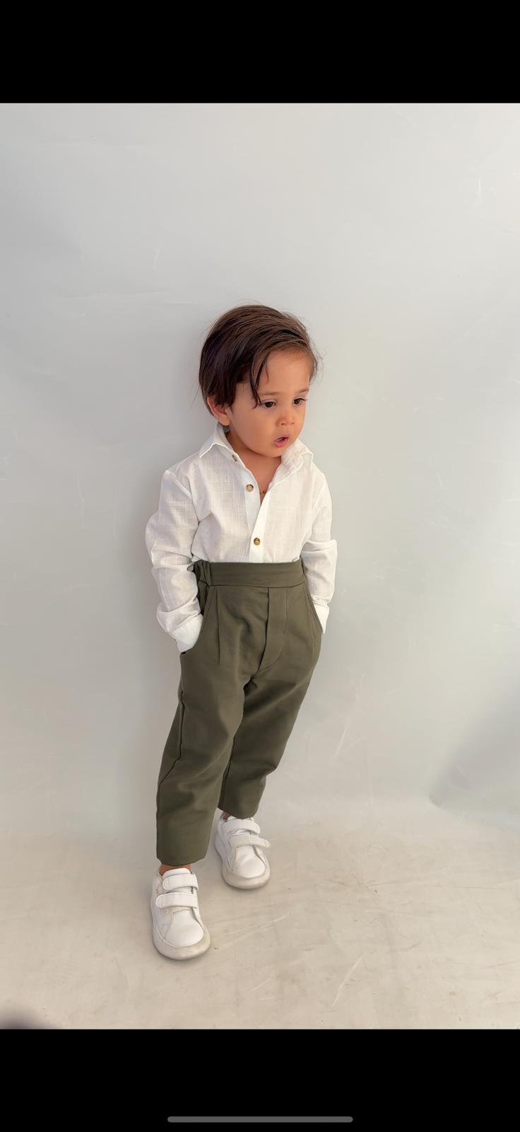 Favorimkids Bebek Çocuk yeşil beyaz  Uzun Kollu Pantalon Gömlek Takım 1-5 yaş new6