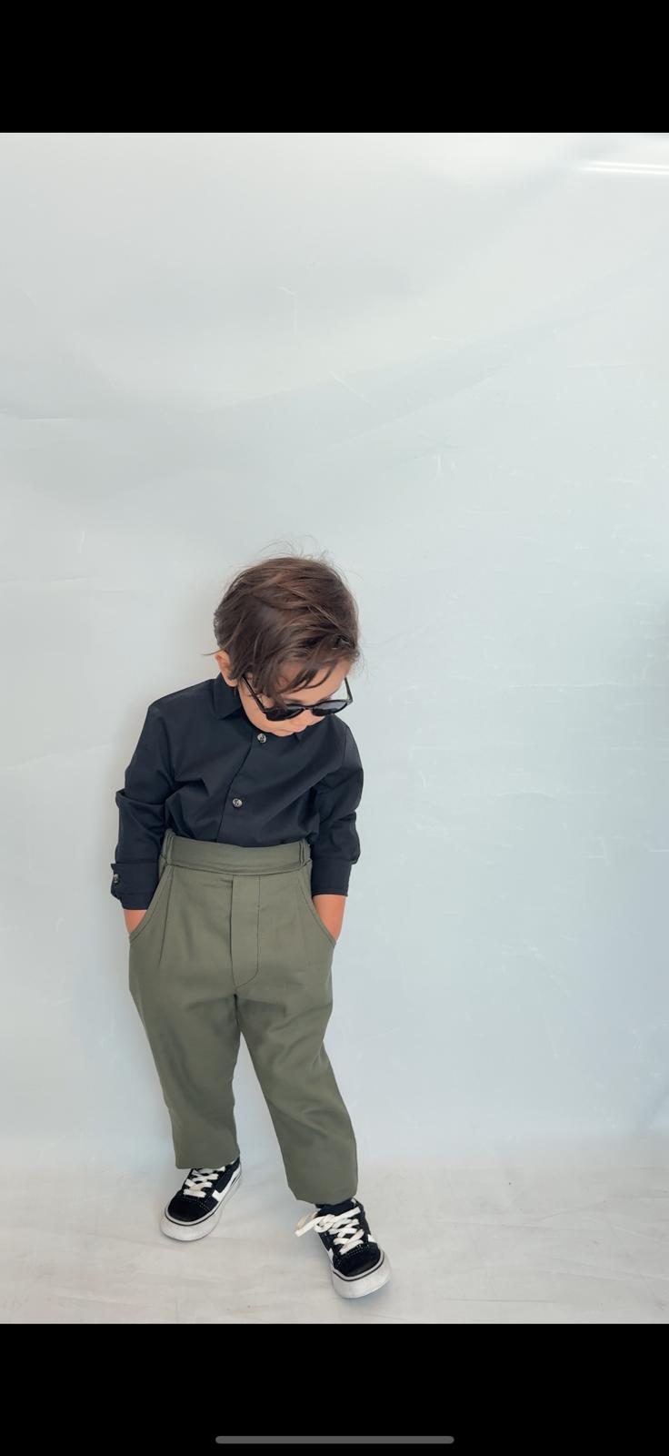 Favorimkids Bebek Çocuk siyah yeşil Uzun Kollu Pantalon Gömlek Takım 1-5 yaş new3