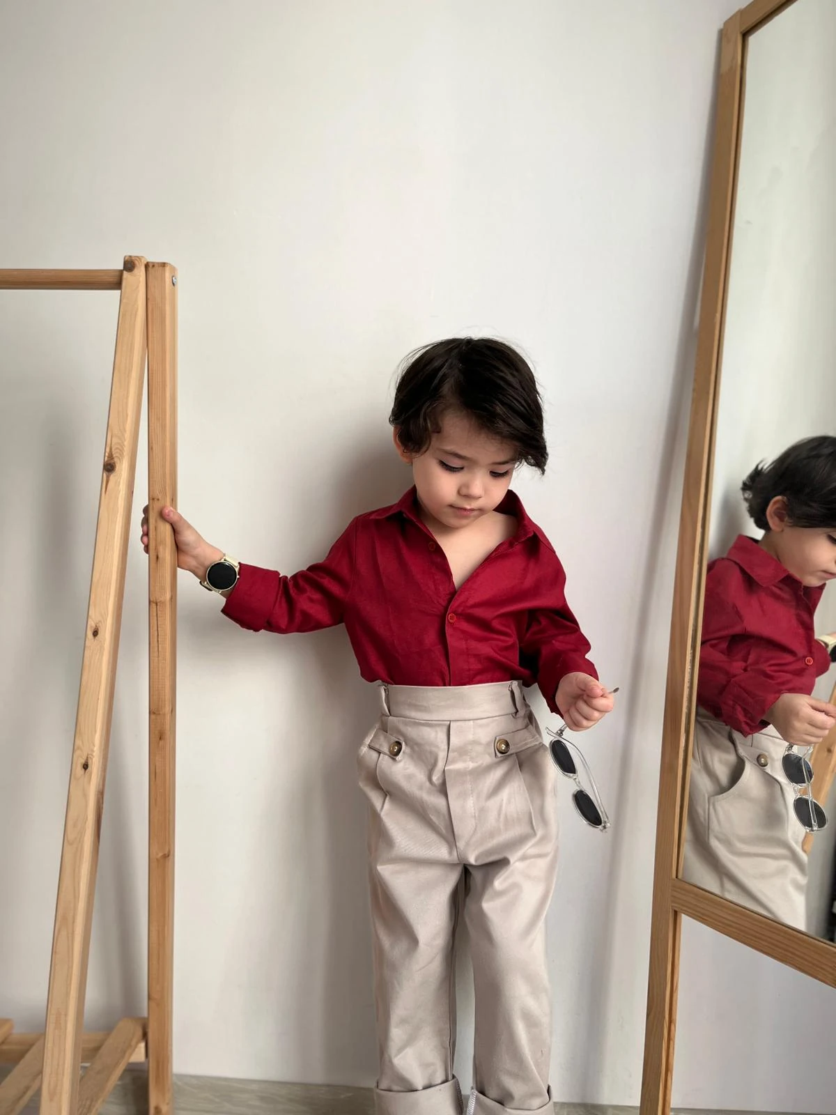 Favorimkids Yeni Premium Bordo Gömlek Takım ( Pantalon Gömlek )