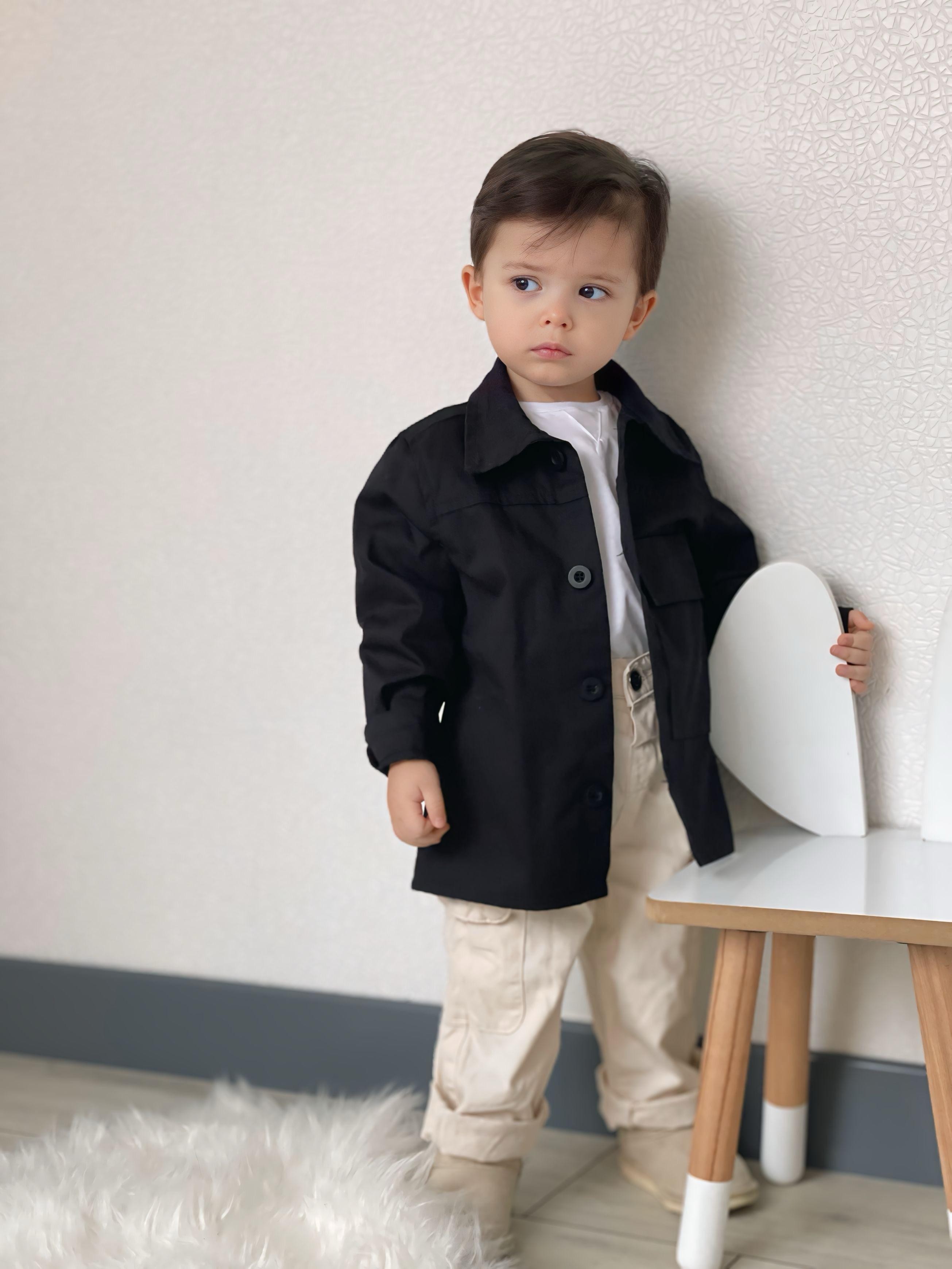 Favorimkids Siyah Trenç Çeket Gabardin kumaş %100 pamuk 