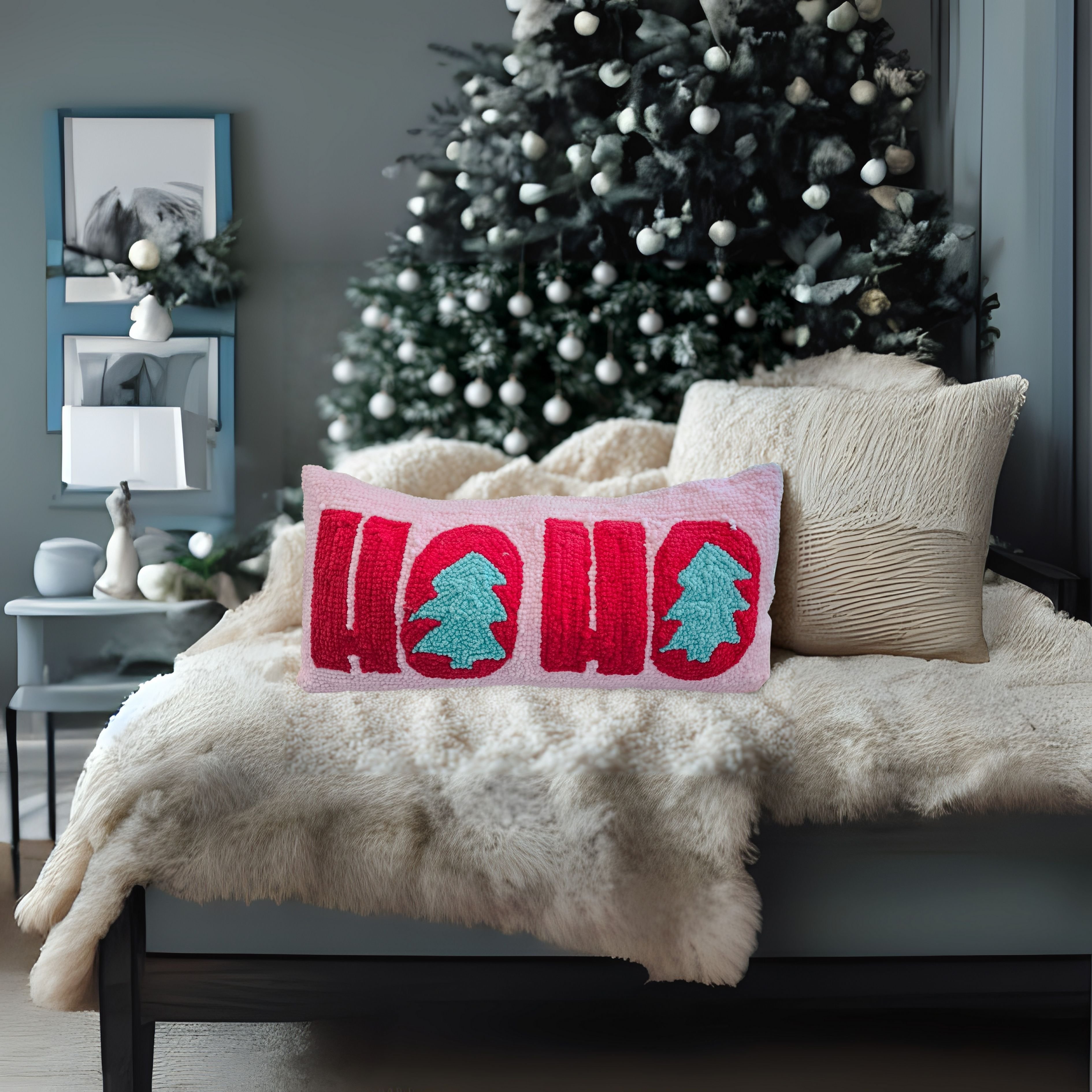 Ho Ho Yazılı Yılbaşı Tufting Kırlent