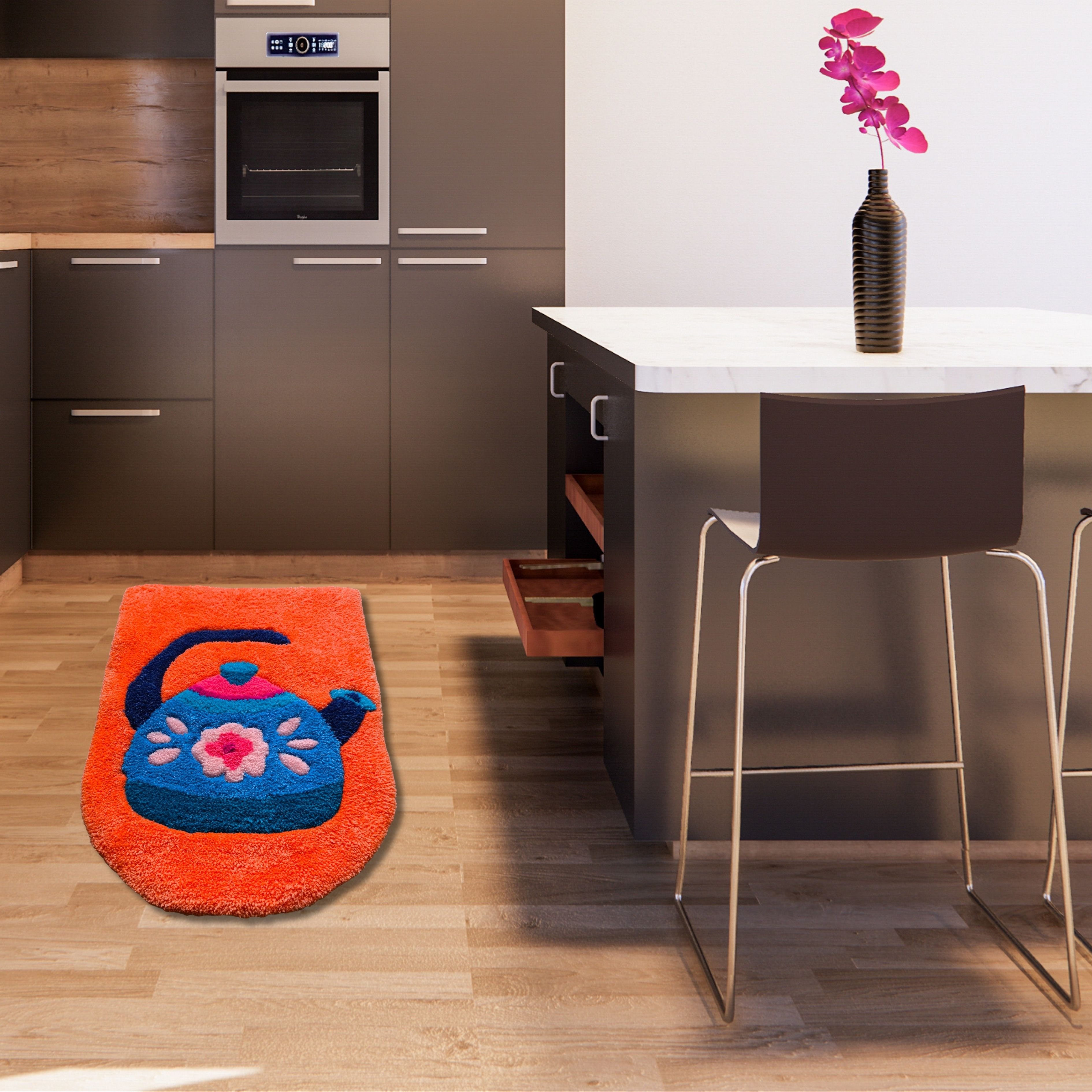 Çiçek Desenli Küçük Demlik Tufting Halı