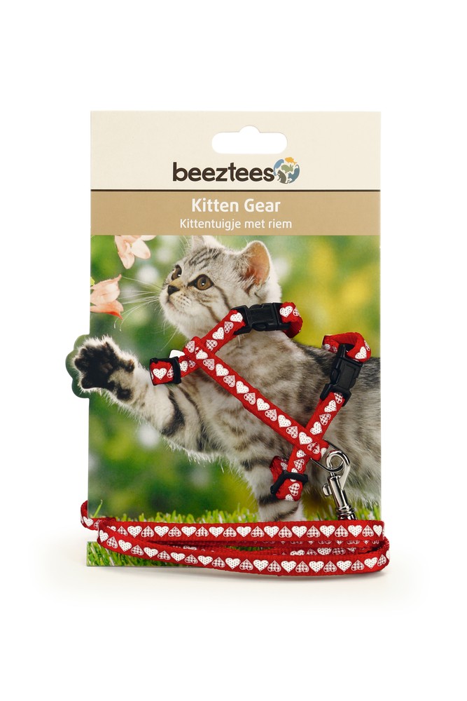 Beeztees Yavru Kedi Göğüs Tasması ve Gezdirme Kayışı 120cm, Kırmızı, 16-25cm Boyun, 23-36cm Göğüs