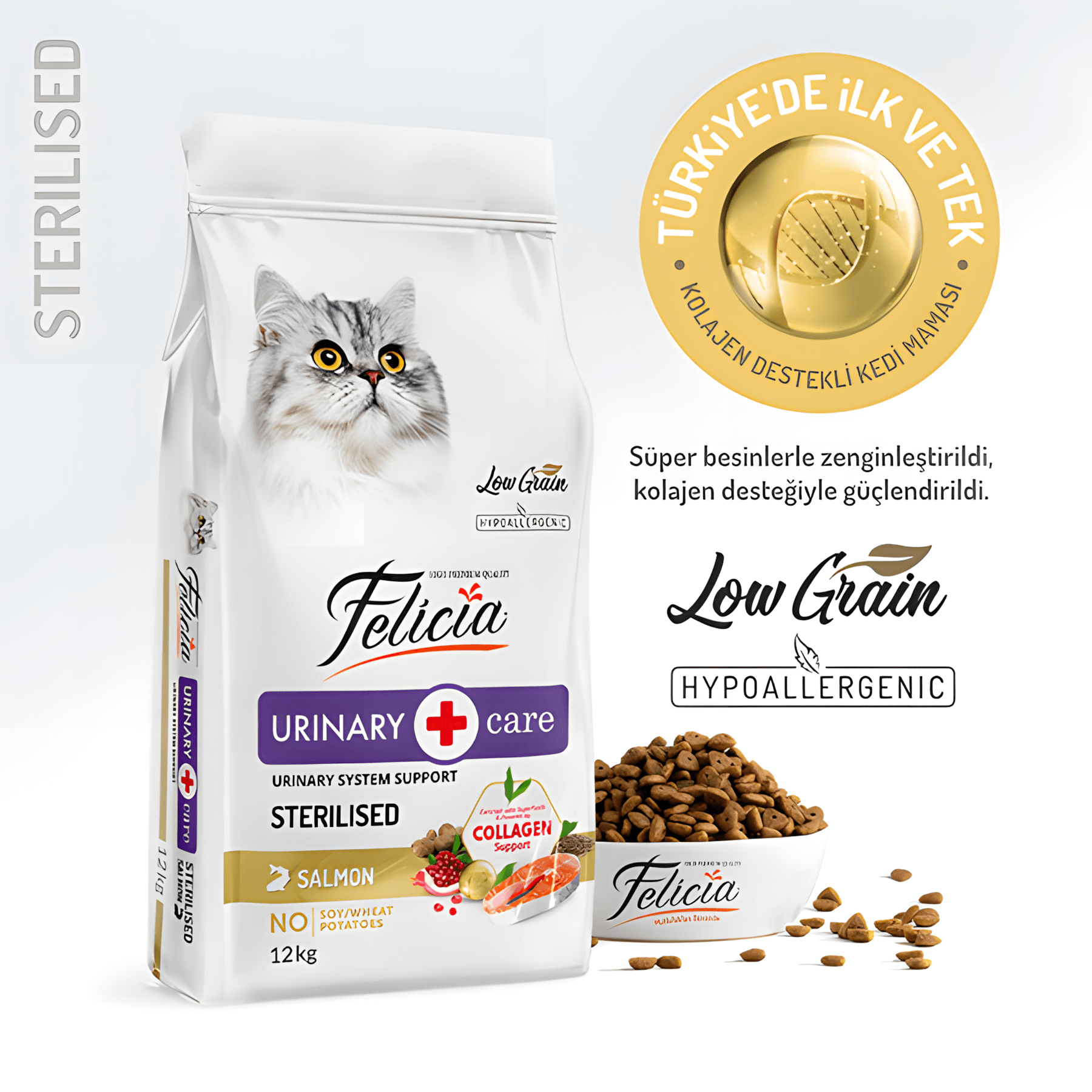 Felicia Az Tahıllı Somon Balıklı Hypoallergenic Kolajenli Kısırlaştırılmış Kedi Maması 12Kg
