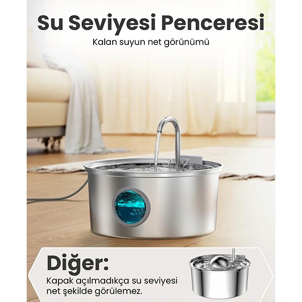 Electron Çelik Kedi Köpek Otomatik Tekli Su Pınarı 3,2Lt