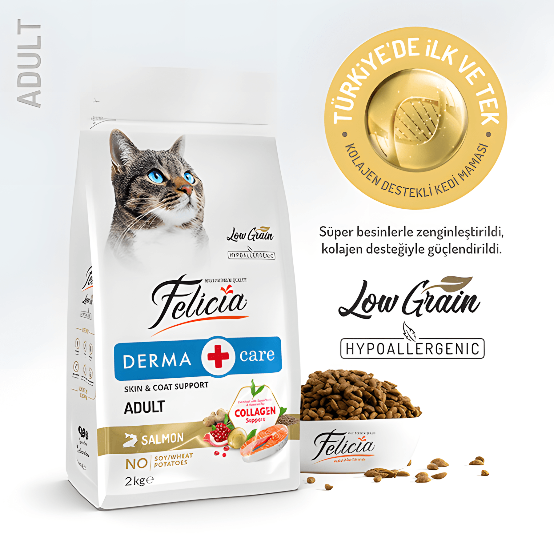 Felicia Az Tahıllı Somon Balıklı Hypoallergenic Kolajenli Yetişkin Kedi Maması 2Kg