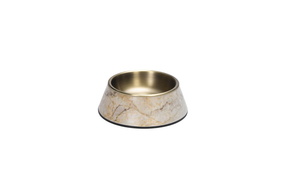 Beeztees DBL Köpek Mama Su Kabı, Mat Altın Rengi Paslanmaz Çelik, Bej Mermer Görünümlü, 14cm, 160ml