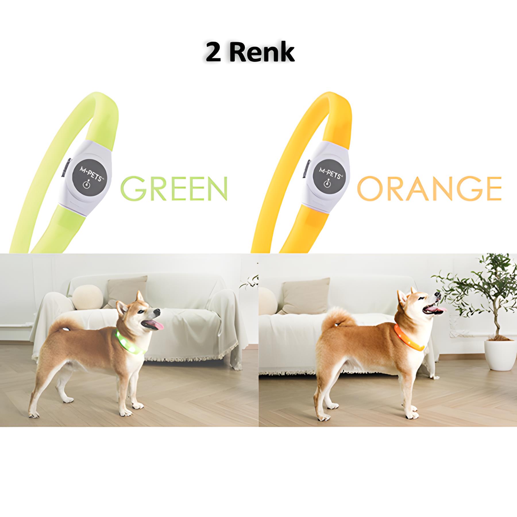 M-Pets Flash Ledli Boyun Tasması Neon Turuncu S