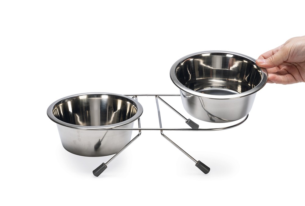 Beeztees Köpek İkili Mama Su Kabı, Paslanmaz Çelik, 16cm, 2x900ml