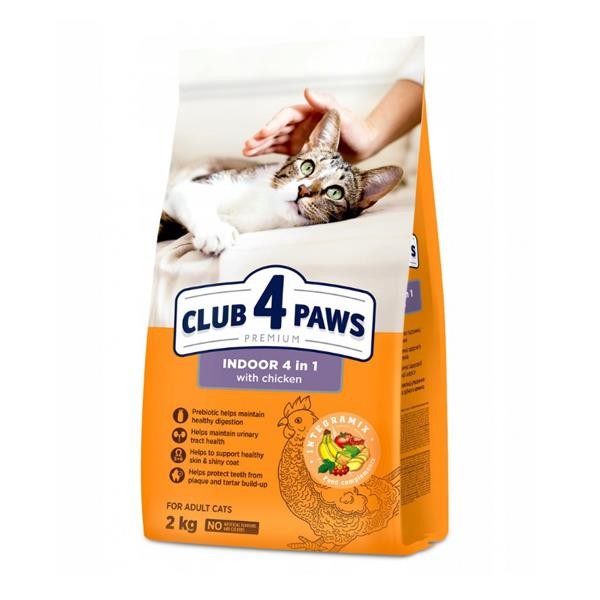 Club4Paws Indoor 4in1 Adult Tavuklu Yetişkin Kedi Maması 2Kg