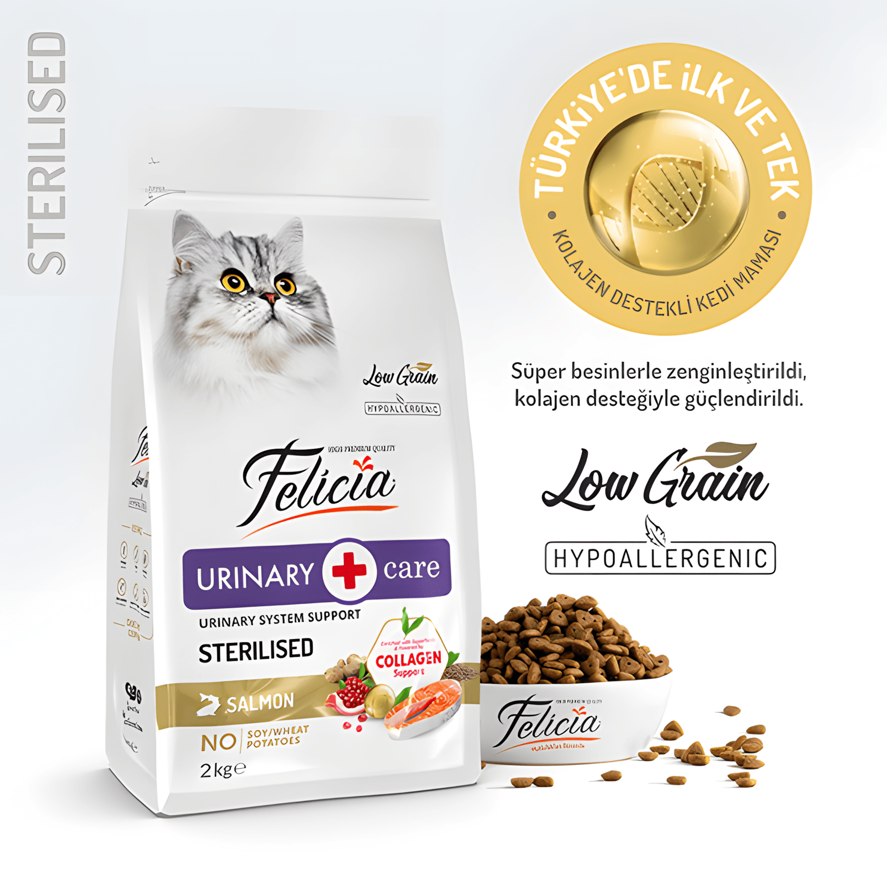 Felicia Az Tahıllı Somon Balıklı Hypoallergenic Kolajenli Kısırlaştırılmış Kedi Maması 2Kg