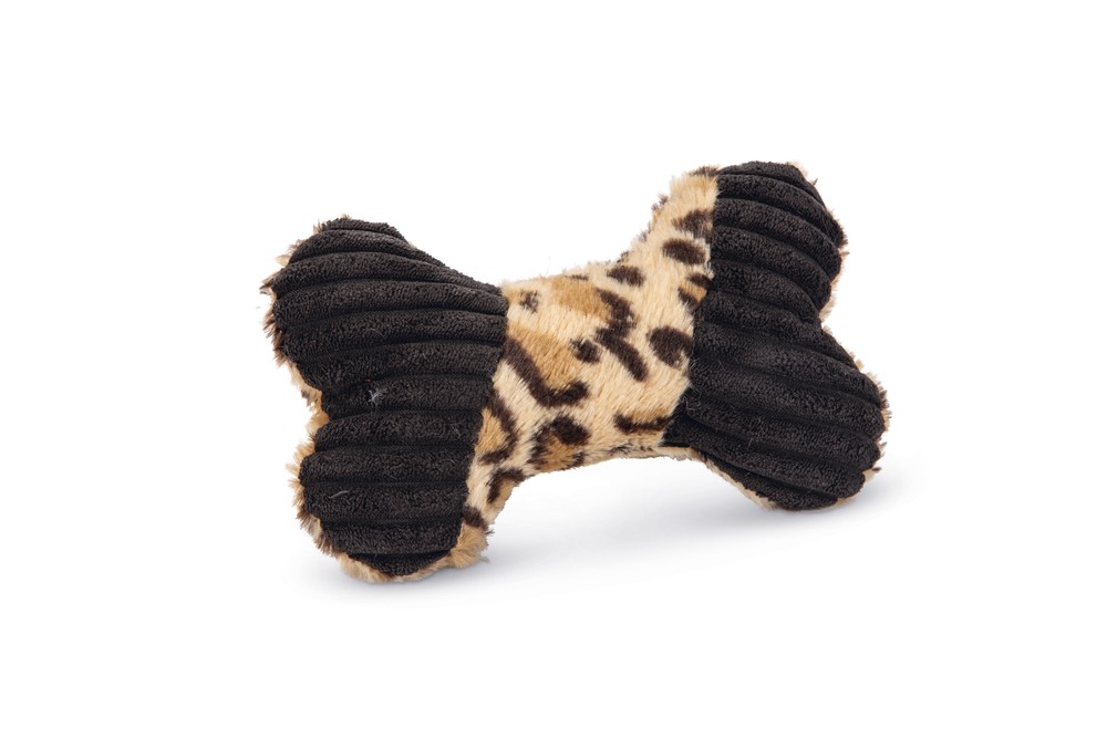 Beeztees Köpek Oyuncağı, Sesli, Kemik, Peluş, Siyah/Kahverengi, 18x13x3cm