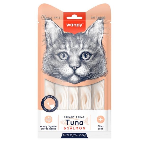 Wanpy Ton Balıklı ve Somonlu Sıvı Kedi Ödül Maması 5x14gr