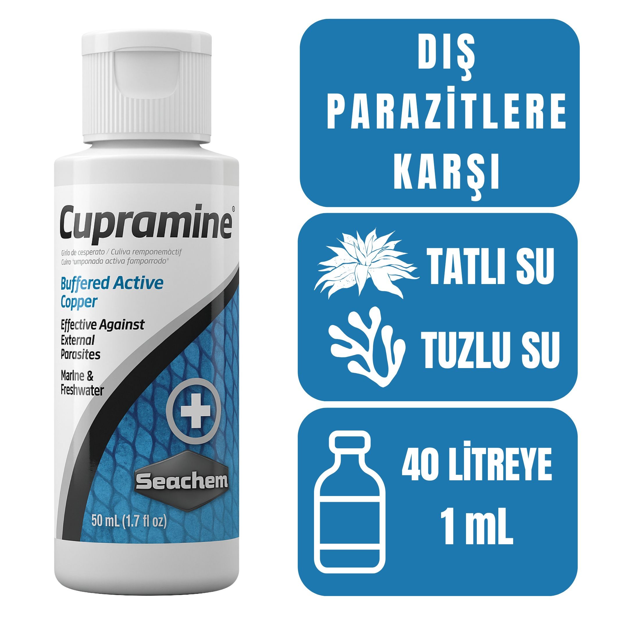 Seachem Cupramine 50 ml Dış Parazit İlaçı