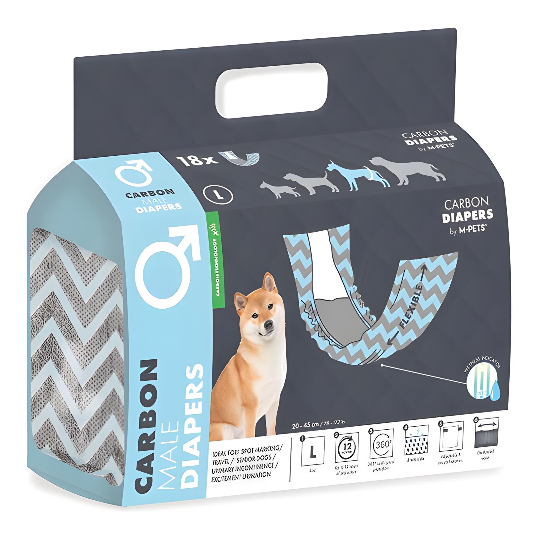 M-Pets Diapers Erkek Köpekler İçin L 18li Karbonlu Külot