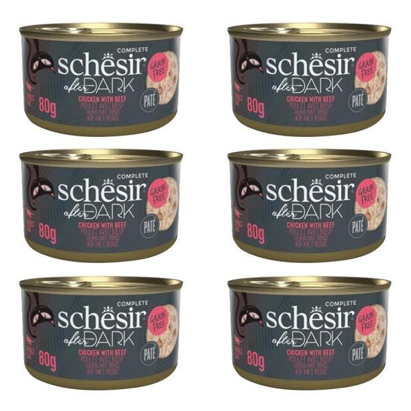 Schesir After Dark Pate Tavuklu ve Sığır Etli Konserve Kedi Maması 80gr 6lı