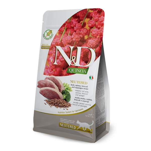 ND Quinoa Tahılsız Kısırlaştırılmış Ördek Brokoli ve Kinoalı İdrar Yolları Destekleyici Kedi Maması 1,5 Kg