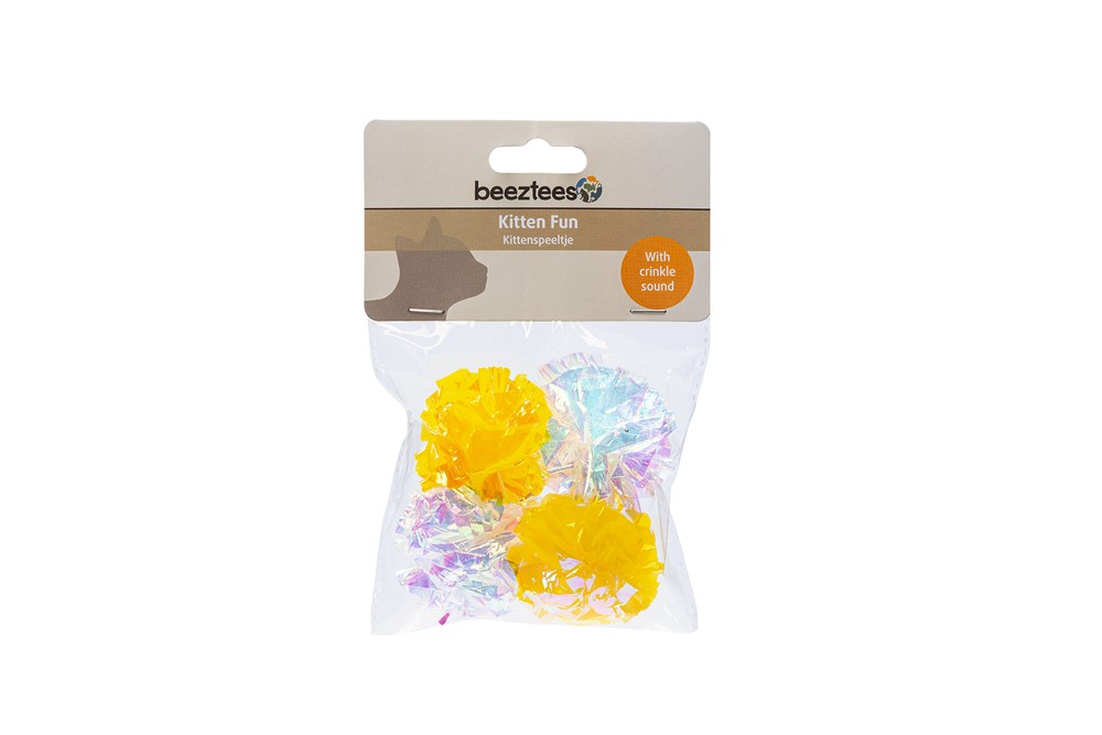 Beeztees Yavru Kedi Oyuncağı, Hışırtılı Top, 4 Adet, 5cm