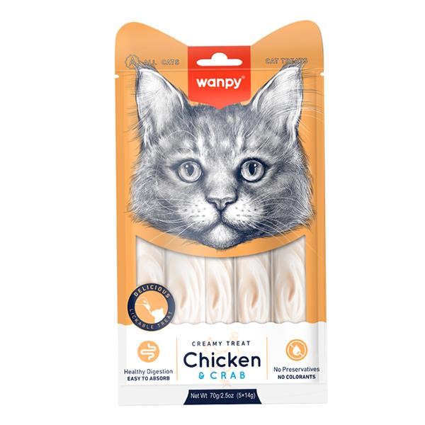 Wanpy Tavuklu ve Yengeçli Sıvı Kedi Ödül Maması 5x14gr