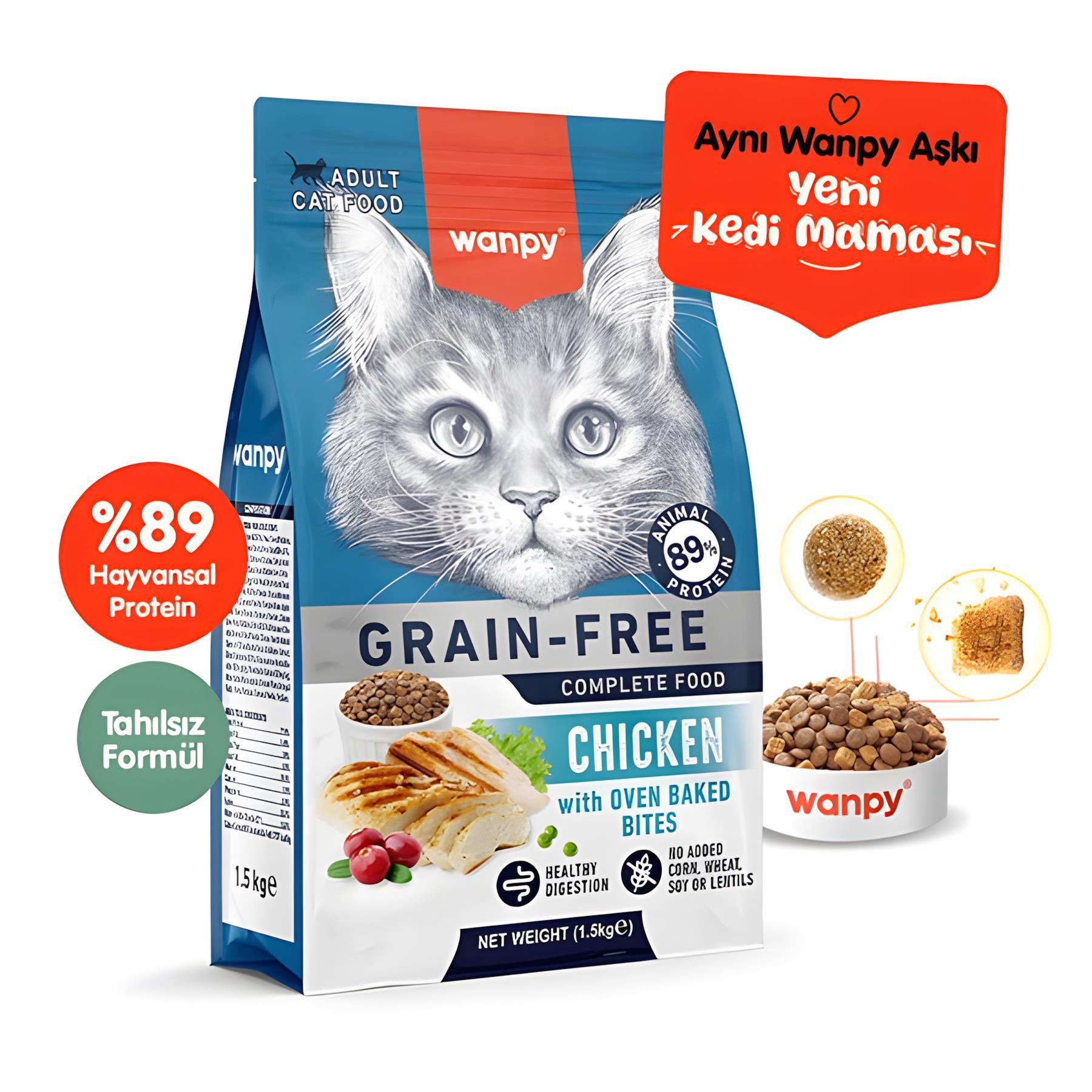 Wanpy Tavuklu Tahılsız Yetişkin Kedi Maması 1,5kg