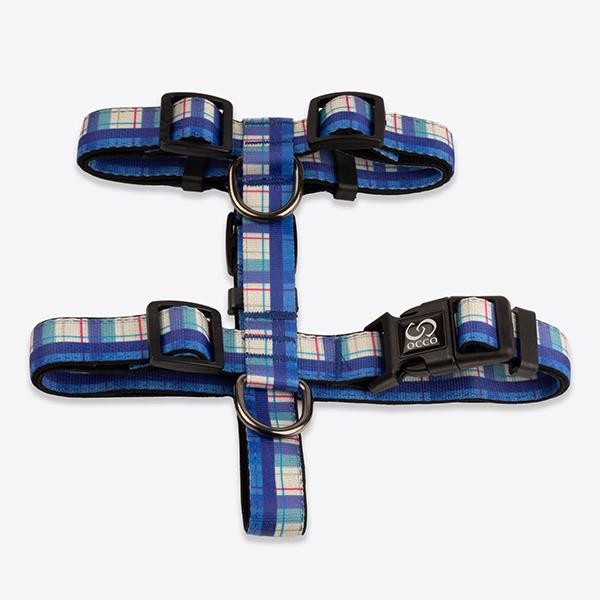 Occo Indigo Gingham H-Harness Köpek Göğüs Tasması Small