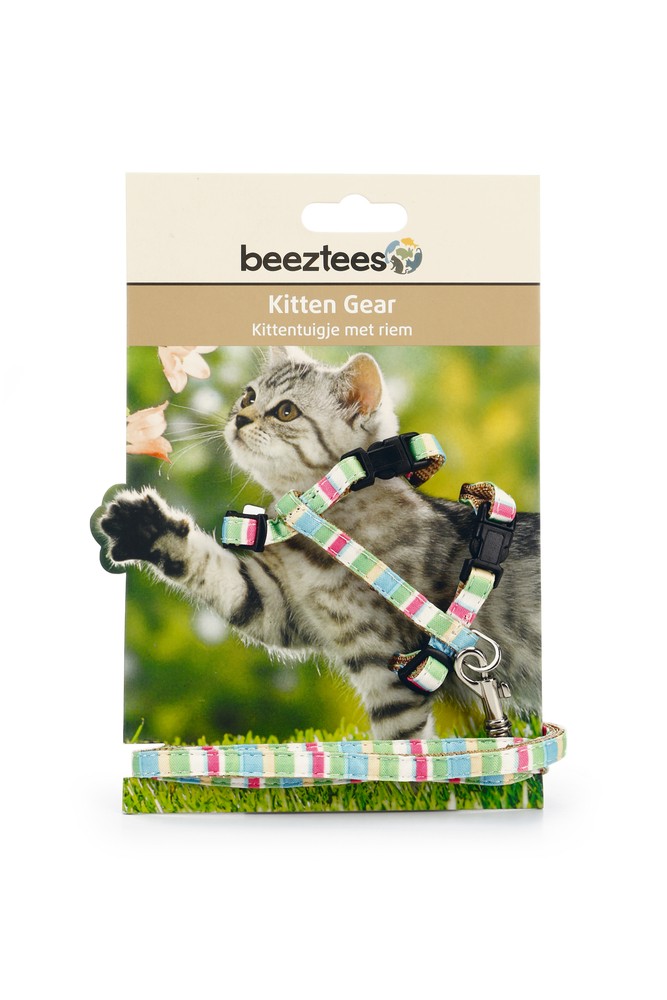 Beeztees Yavru Kedi Göğüs Tasması ve Gezdirme Kayışı, 120cm, Yeşil, 15-33cm