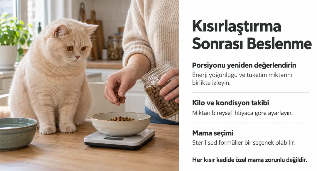 &nbsp; Kısırlaştırma sonrası kedilerde enerji ihtiyacı azalabilir ve iştah artabilir.&nbsp; &nbsp;