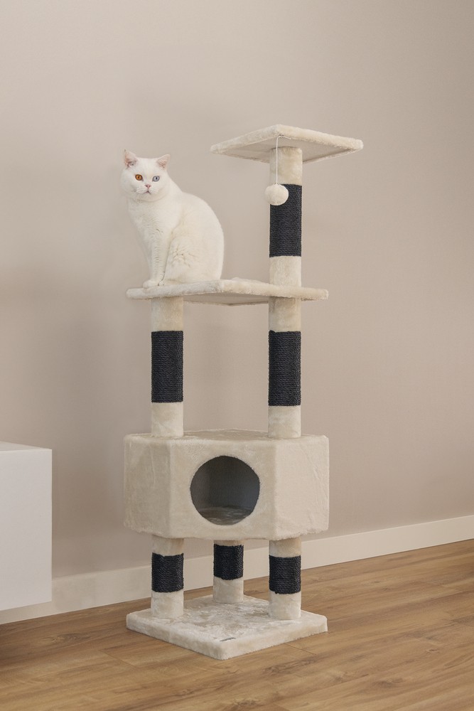 Beeztees Kedi Köşe Tırmalama ve Oyun Evi, Krem, 40x40x135cm