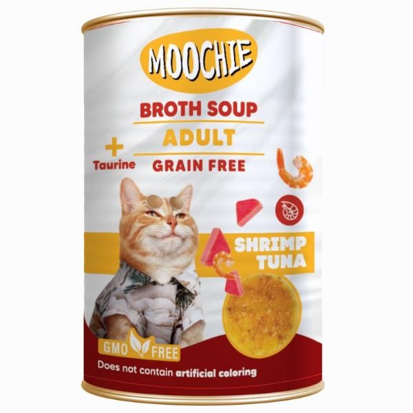 Moochie Karidesli ve Ton Balıklı Tahılsız Et Suyu Yetişkin Kedi Çorbası 135ml