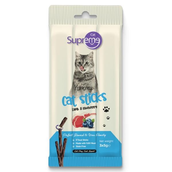 Supreme Cat Sticks Kuzu Etli ve Yaban Mersinli Kedi Ödül Çubukları 3x5gr