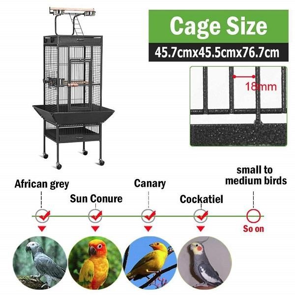 Dayang A10 Ayaklı Papağan Eğitim Kafesi 46x46x156cm Siyah