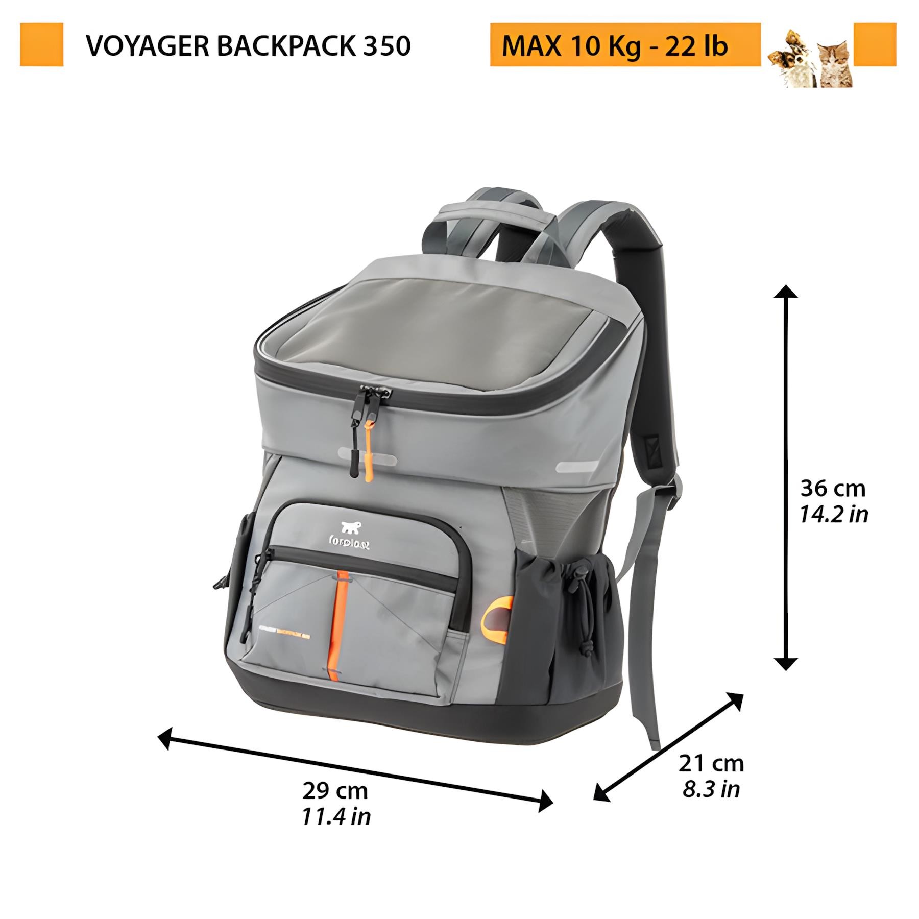 Ferplast Voyager 350 Evcil Hayvan Taşıma Çantası Gri 29x21x36cm
