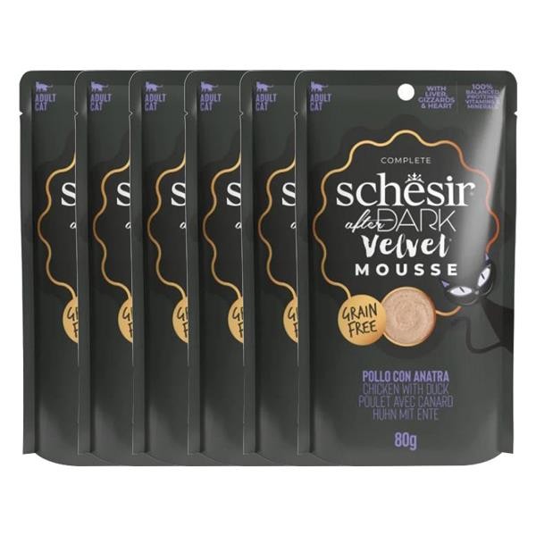 Schesir After Dark Velvet Mousse Tavuklu ve Ördekli Pouch Kedi Maması 80gr 6lı