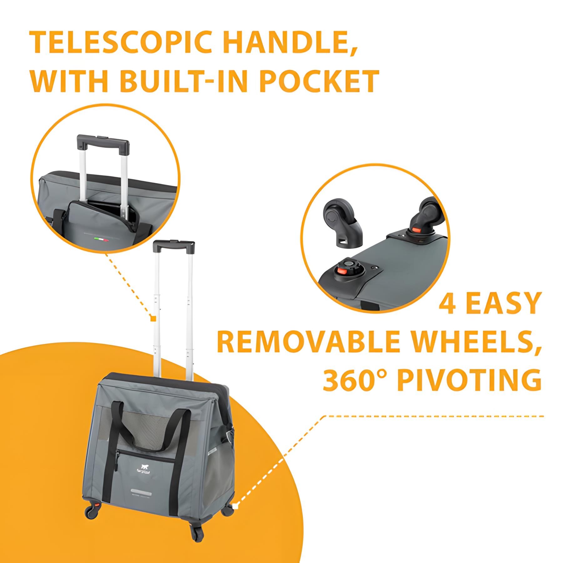 Ferplast Voyager 450 Tekerlekli Evcil Hayvan Taşıma Çantası Gri 46x26x48cm