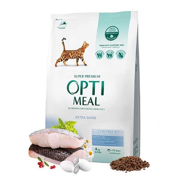 Optimeal Extra Shine Morina Balıklı Parlak Tüy Gelişimini Destekleyen Yetişkin Kedi Maması 4kg