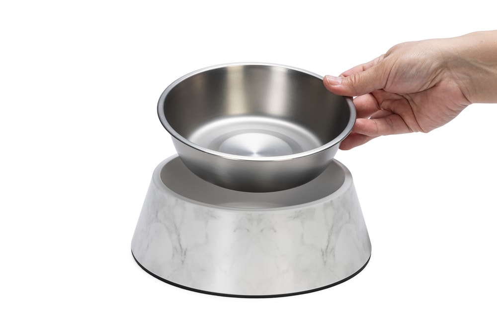 Beeztees DBL Köpek Mama Su Kabı, Mat Paslanmaz Çelik, Beyaz Mermer Görünümlü, 22cm, 700ml