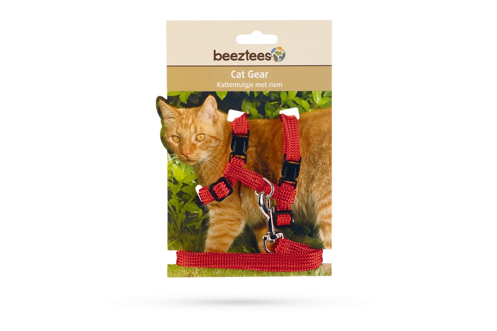 Beeztees Kedi Göğüs Tasması ve Gezdirme Kayışı, 130cm, Kırmızı