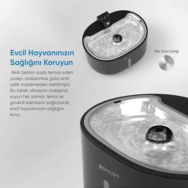 Şımart Otomatik Çelik Kedi Su Pınarı