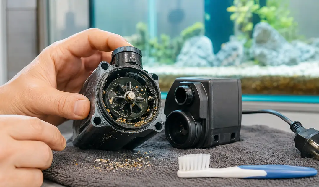 Akvaryum motorunun pervanesine kaçarak yüksek ses ve hasara neden olabilen kum ve çakıl tanelerinin, motor durdurulduktan sonra güvenli şekilde kontrol edilmesi.