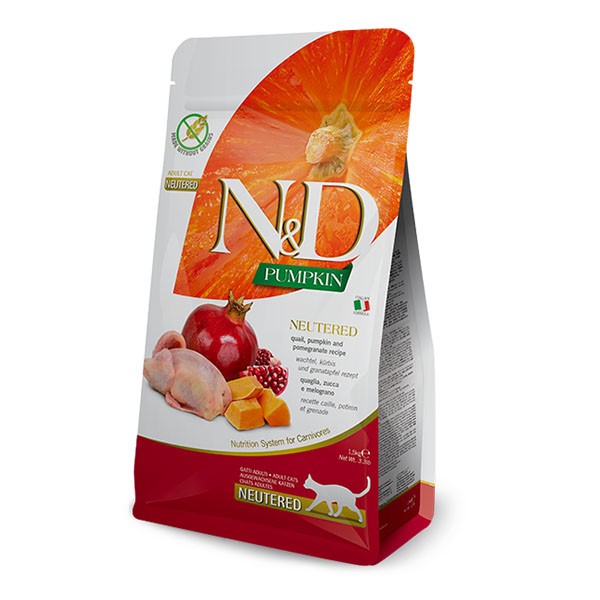 ND Bıldırcın Etli Bal Kabaklı ve Narlı Kısırlaştırılmış Yetişkin Kedi Maması 1,5 Kg