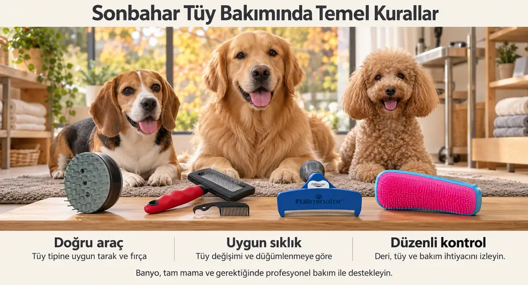 &nbsp; Sonbahar tüy bakımının temel ilkesi: tüy tipine uygun aracı seçmek ve tüy değişim dönemine uygun sıklıkta taramaktır.&nbsp;&nbsp;