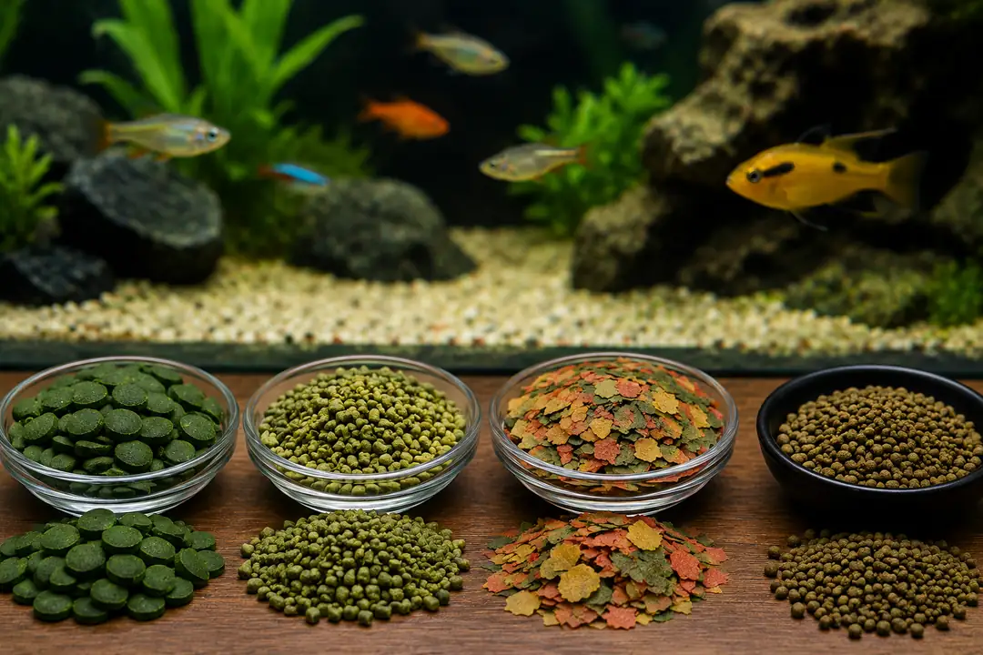 Otçul balıklar için spirulina ve alg ağırlıklı bitkisel yemler, sağlıklı sindirim ve dengeli beslenme için ideal seçeneklerdir.