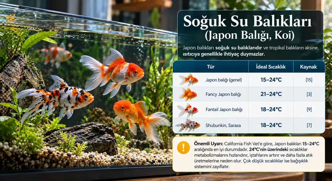 &nbsp; Japon balıkları soğuk su balıklarıdır ve tropikal balıkların aksine, ısıtıcıya genellikle ihtiyaç duymazlar [15].&nbsp;&nbsp;