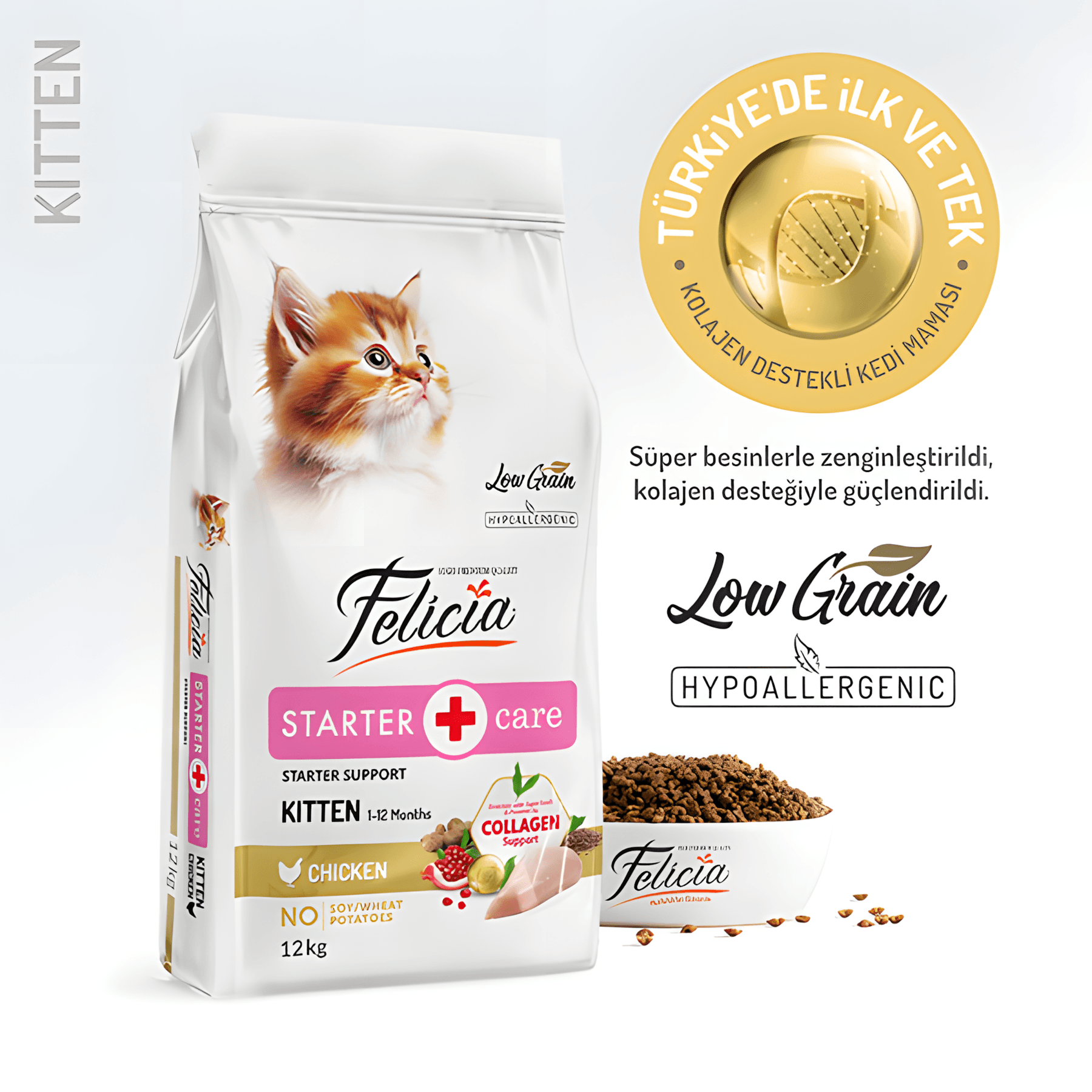 Felicia Az Tahıllı Tavuklu Hypoallergenic Kolajenli Yavru Kedi Maması 12Kg