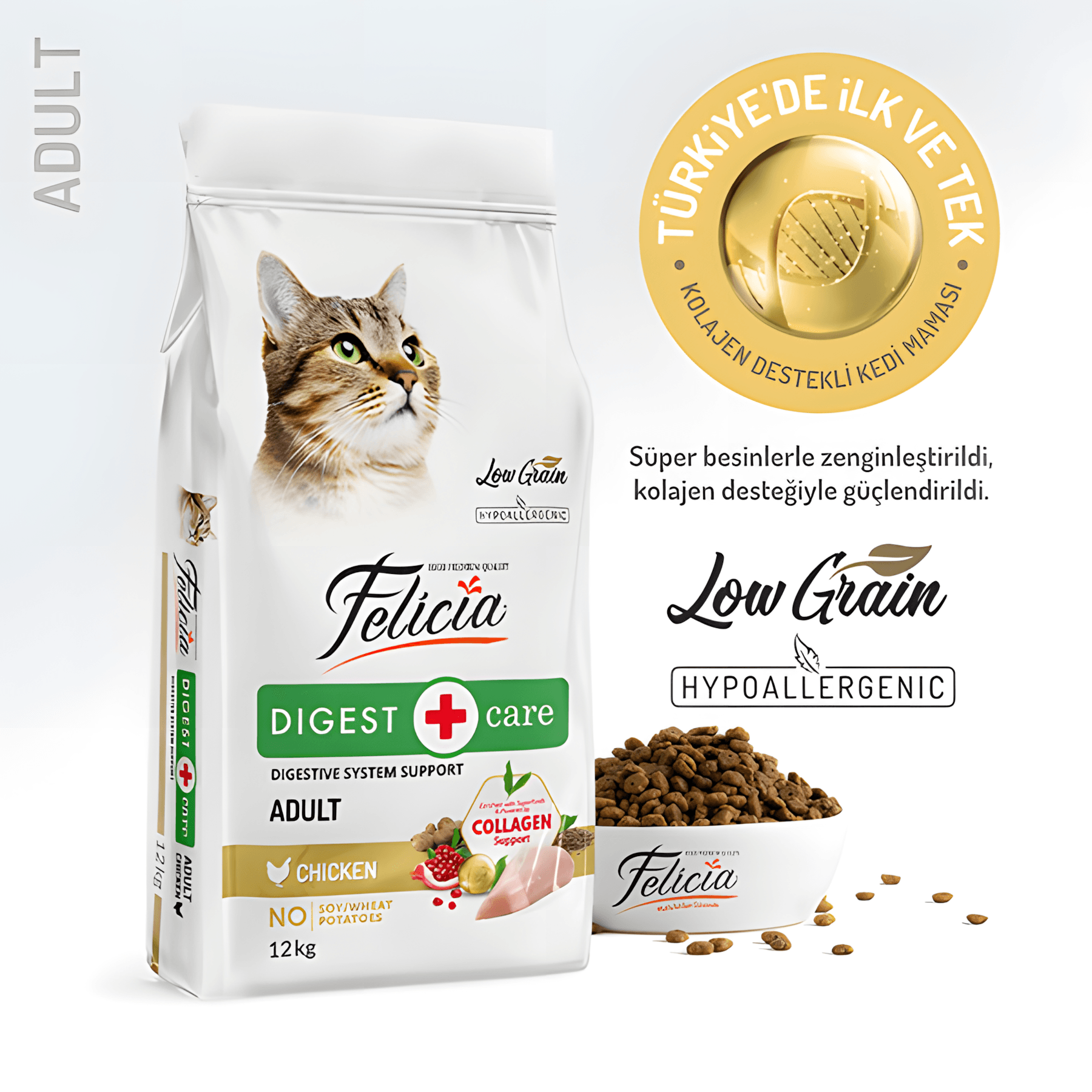 Felicia Az Tahıllı Tavuklu Hypoallergenic Kolajenli Yetişkin Kedi Maması 12Kg